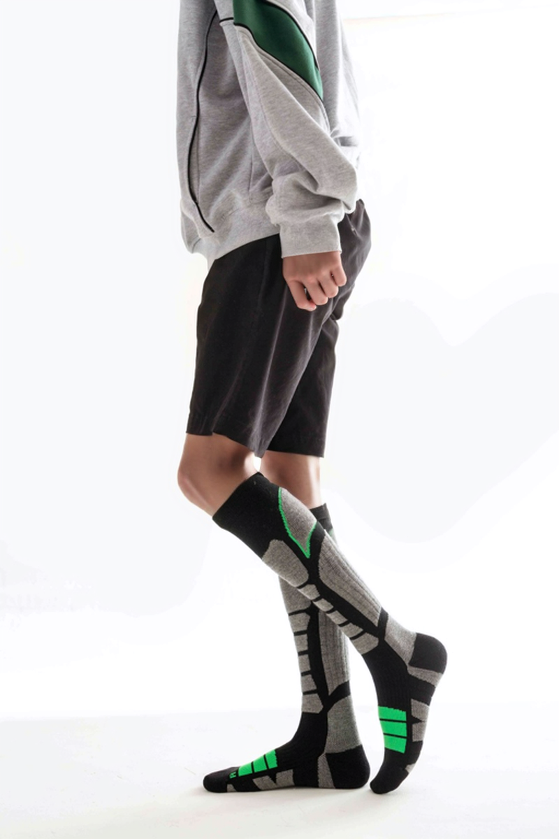 Gray and Green Unisex Merino wool Ski Socks