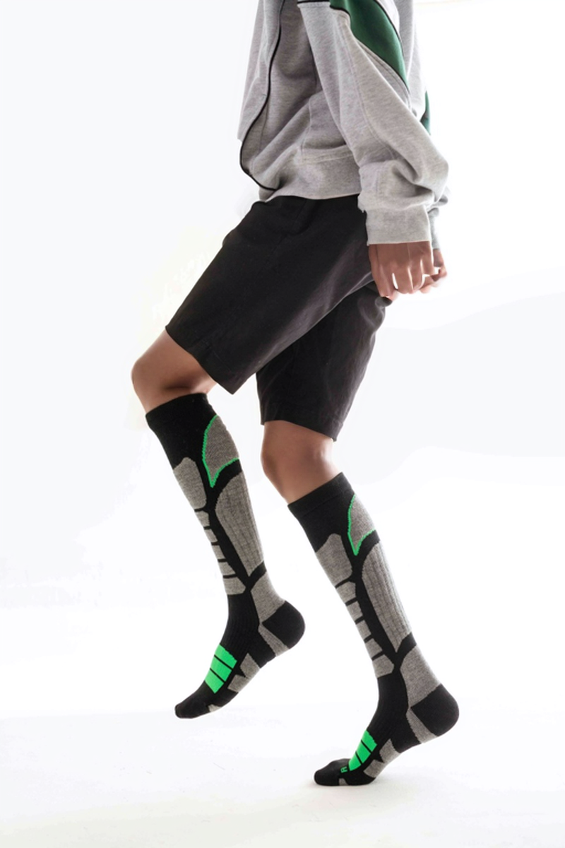 Gray and Green Unisex Merino wool Ski Socks