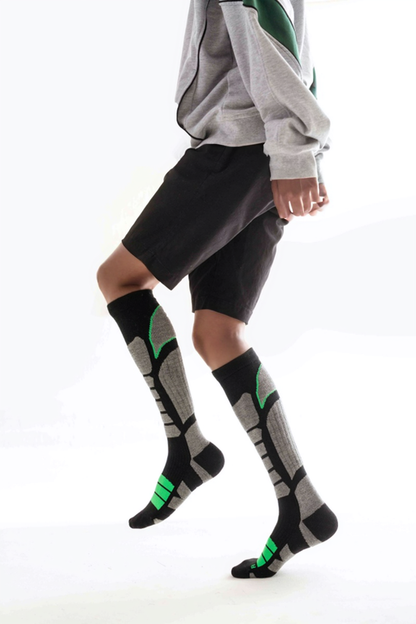 Gray and Green Unisex Merino wool Ski Socks