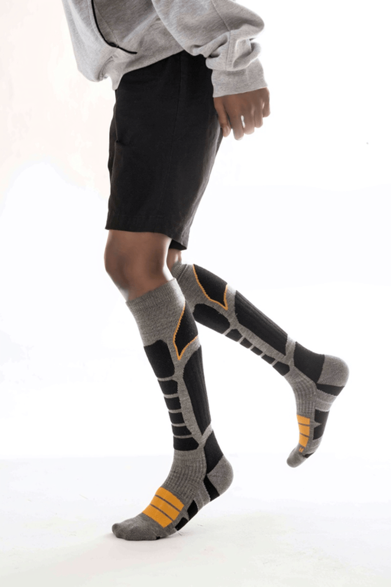 Gray and Orange Unisex Merino wool Ski Socks