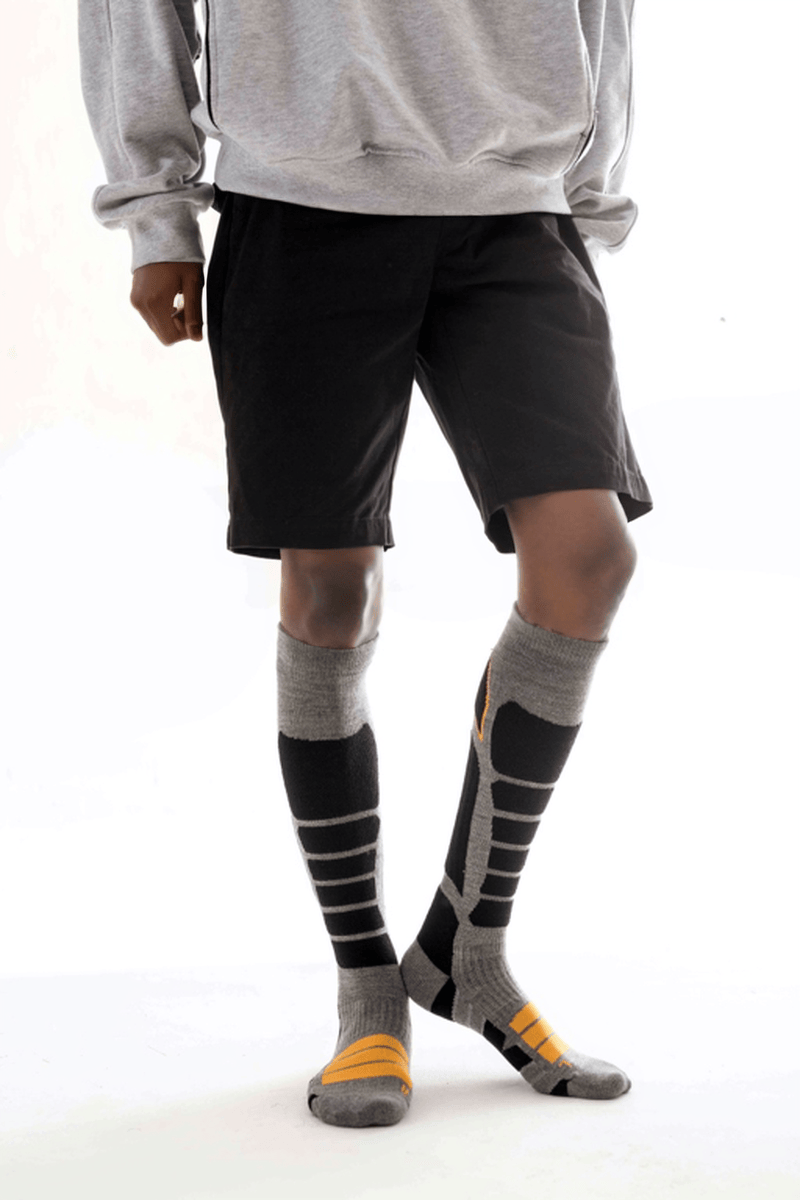 Gray and Orange Unisex Merino wool Ski Socks