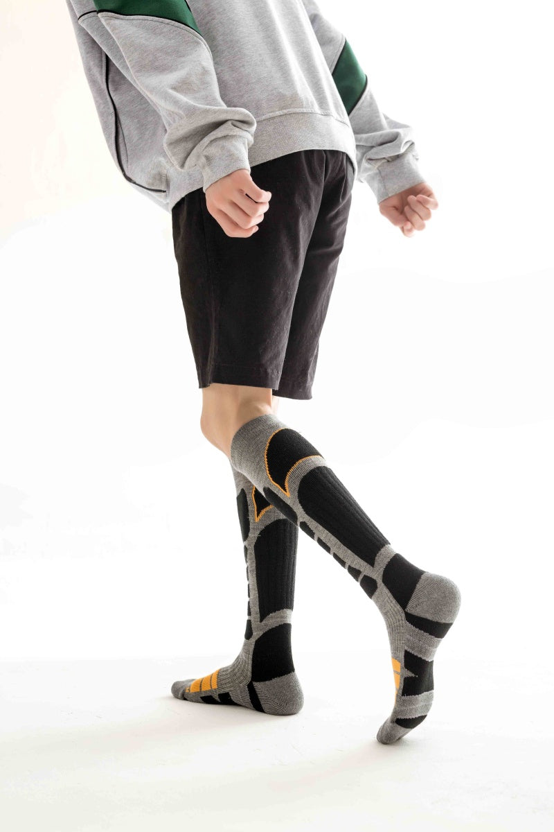 Gray and Orange Unisex Merino wool Ski Socks