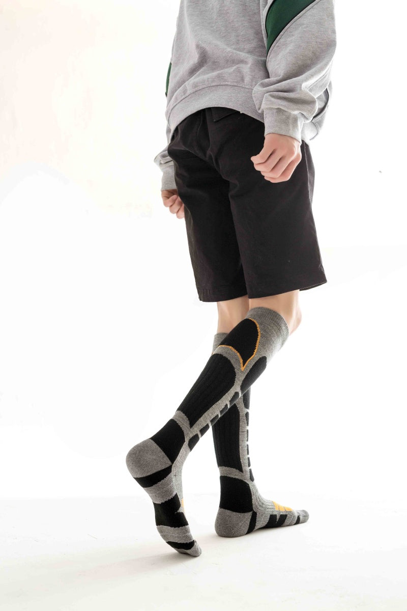 Gray and Orange Unisex Merino wool Ski Socks