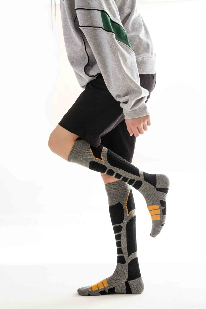 Gray and Orange Unisex Merino wool Ski Socks
